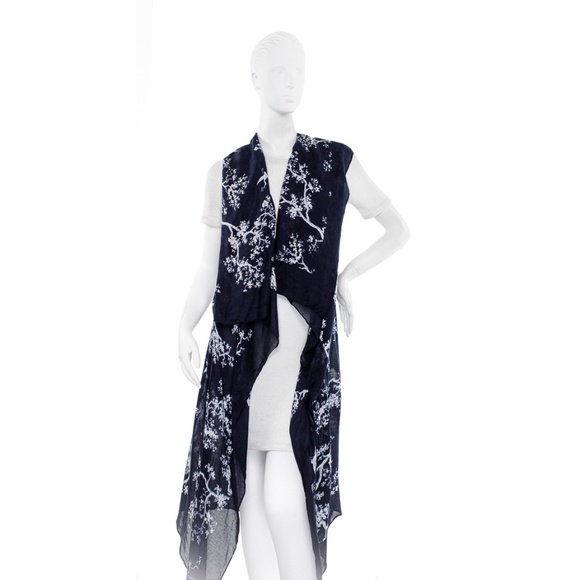 Florence Broadhurst Cranes 2-Way Draping Vest : New w/Tags : Navy / Blue - Picture 1 of 1